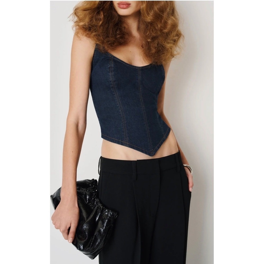 Reformation Rebecca Super Stretch Denim Top Indigo Corset Camisole NWT